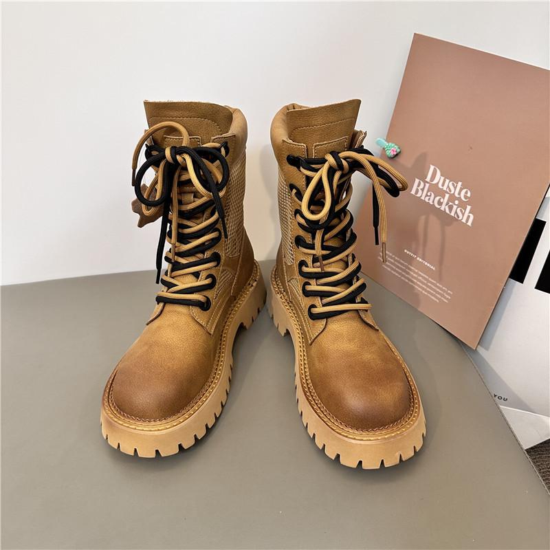 European station Martin boots women's matte leather brown desert boots 2025 autumn new thick-soled British wind locomotive boots tide