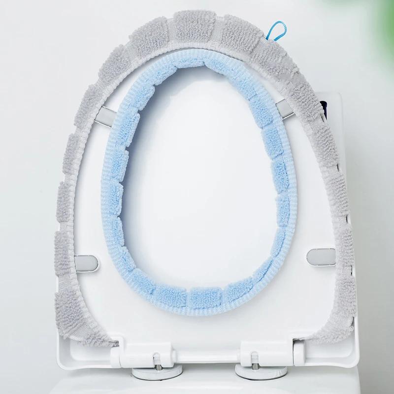 1/2PCS Portable Stitched Color Knitted Toilet Mat Thickened Washable Antifreeze Toilet Seat Cover Universal Bathroom Accessories