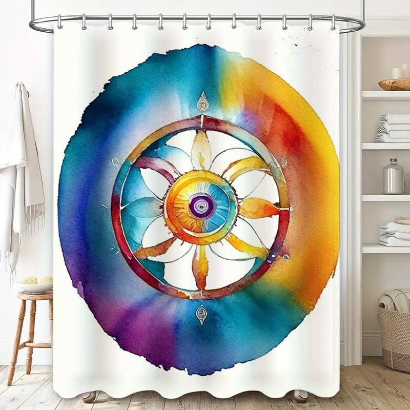 Watercolor Round Mandala Shower Curtain Multicolored Flower Design Wall Hanging Home Decor Bath Accessories Waterproof Bathroom