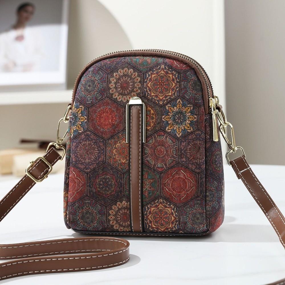 Women Fashion Bohemian Style Printed Phone Bag PU Leather Ethnic Style Single Shoulder Bag Versatile Luxury Handbag For Ladies