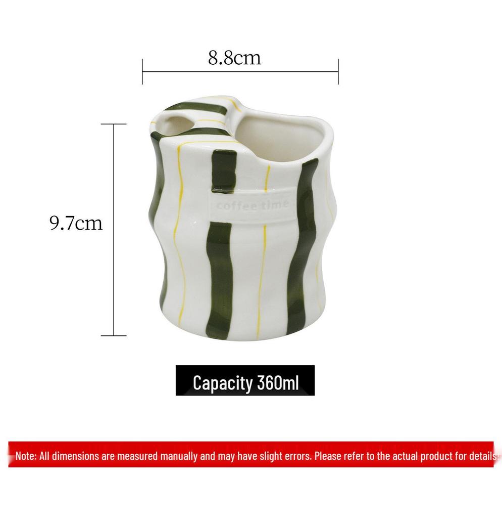 Ceramic Hand-Painted Striped Coffee Mug with Straw