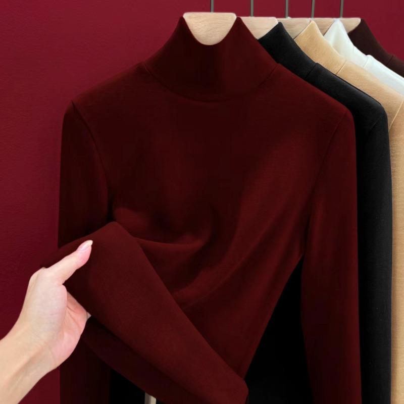 Silk warm fleece heating and thermal underwear women's inner top fleece thickened turtleneck autumn clothes containing wool bottoming shirt winter