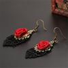 1 Pair Women Fashion Lace Red Rose Hollow Dangle Hook Earrings Jewelry Gift