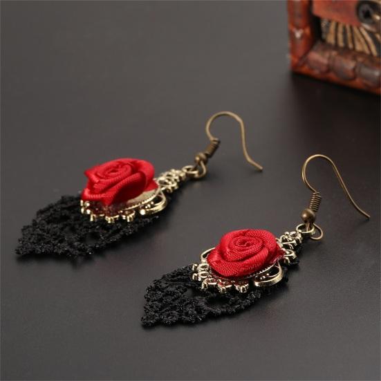 1 Pair Women Fashion Lace Red Rose Hollow Dangle Hook Earrings Jewelry Gift