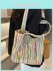Stylish Large Capacity Women's Shoulder Bag With Colorful Rainbow Stripes And Embroidery