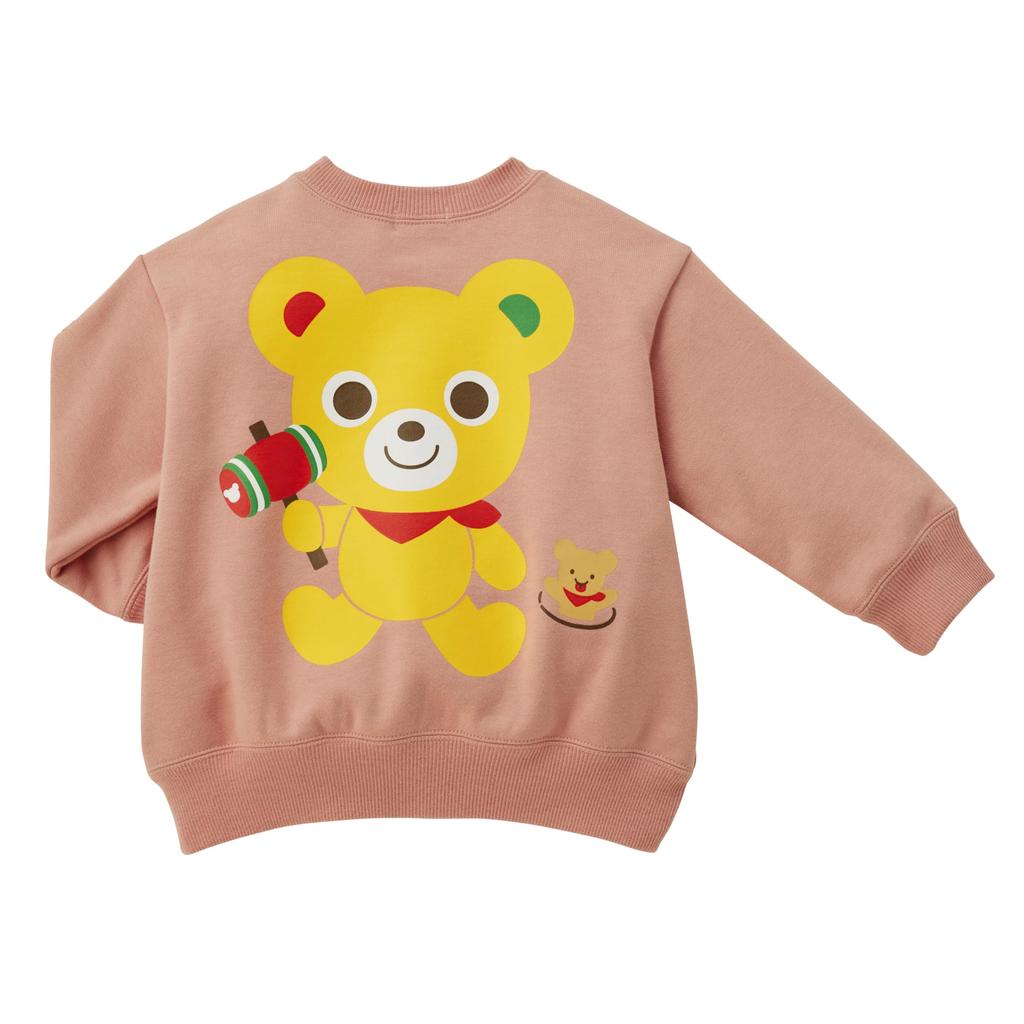 MIKI HOUSE Long Sleeve Sweatshirt with Bear Design, Made In Japan, for Boys and Girls, Baby & Kids, 130cm, Salmon Pink, Product Number 13-5602-685