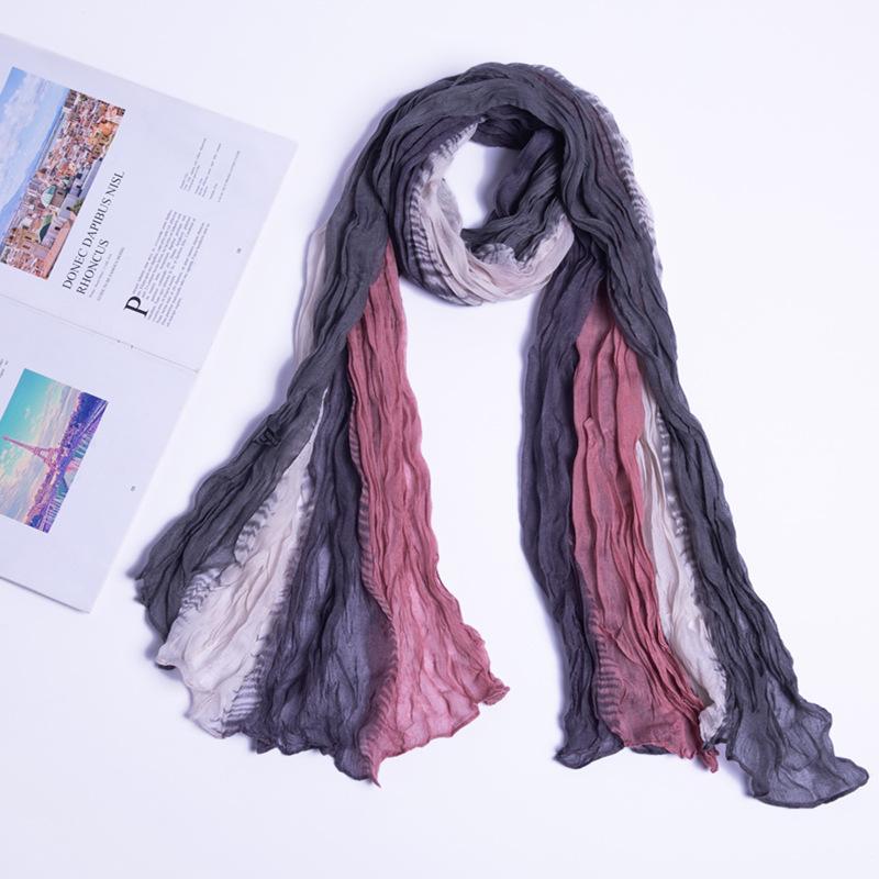 Bali Yarn Printing Scarf Color Matching Color Contrast Imitation Hand-Painted Tie-Dye Twist Wrinkled Scarf