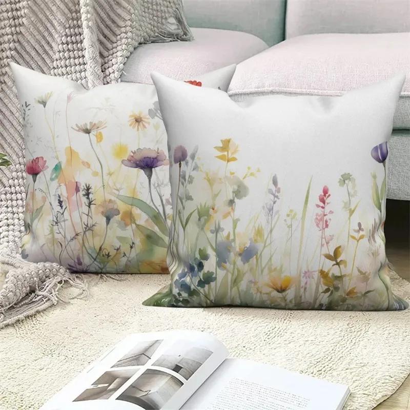 Customizable Watercolor Floral Plant Sofa Bed Cushion Cover Family Room Decor Throw Pillow Cover