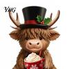 Winter Home Accents 2Pcs Christmas Highland Cow Figurines, Resin Santa Reindeer Cow, with Hat, Ornaments Hot Cocoa, Decor for Garden Tiered Tray Table