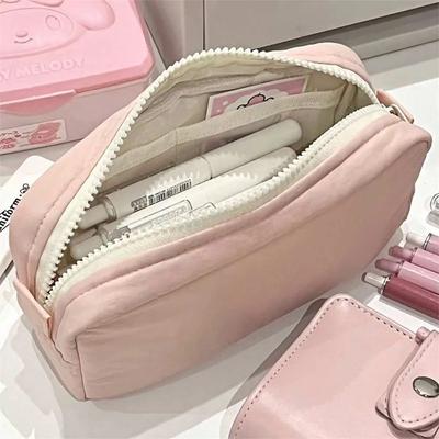 Large Capacity Pencil Pouch Aesthetic Pen Bag Simple Solid Color Stationery Box Zipper Design Back To School Pen Bag