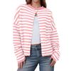 Womens Striped Cardigan Casual Long Sleeve Open Front Button Down Loose Knit