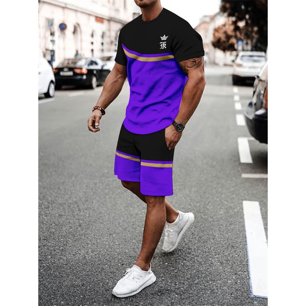 

Summer Relaxed Short-Sleeve Set 3D Letter Print Casual Crew Neck Short-Sleeve Top Drawstring Shorts Outdoor Casual Two-Piece Set 6XL