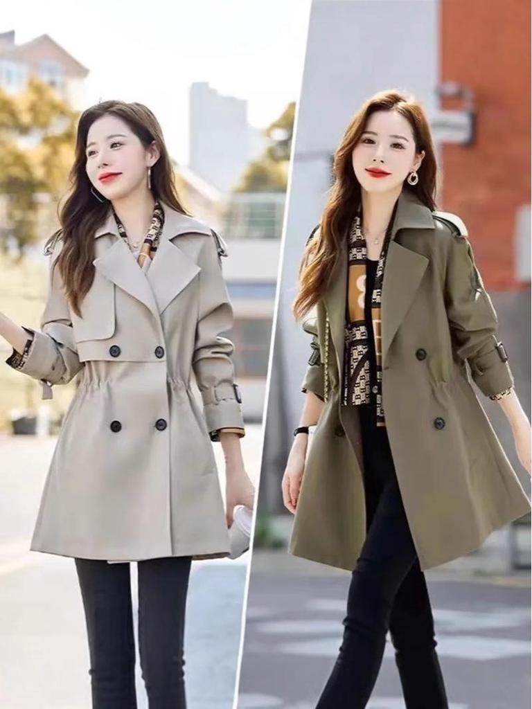 2025 Korean Style Plus Size Mid-Length Trench Coat - Women's Casual, Slimming, Trendy Fashion