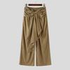 INCERUN Autumn Winter Men Twisted Ruffled Waist Solid Color Casual Corduroy Long Pants