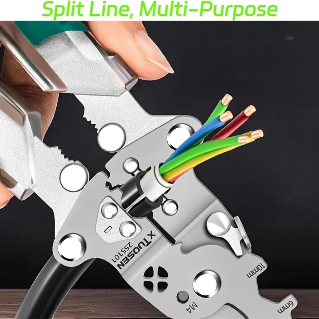 8-in-1 Electrical Pliers with Voltage Tester Multifunction Wire Stripper & Crimper Tool & Electricity Measurement, Ergonomic Grip