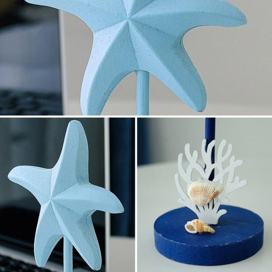 Nautical Themed Starfish Table Decor Coastal Beach Wooden Starfish Figurine Vintage Ocean Block Sign with Wood Base for Living Room Bedroom