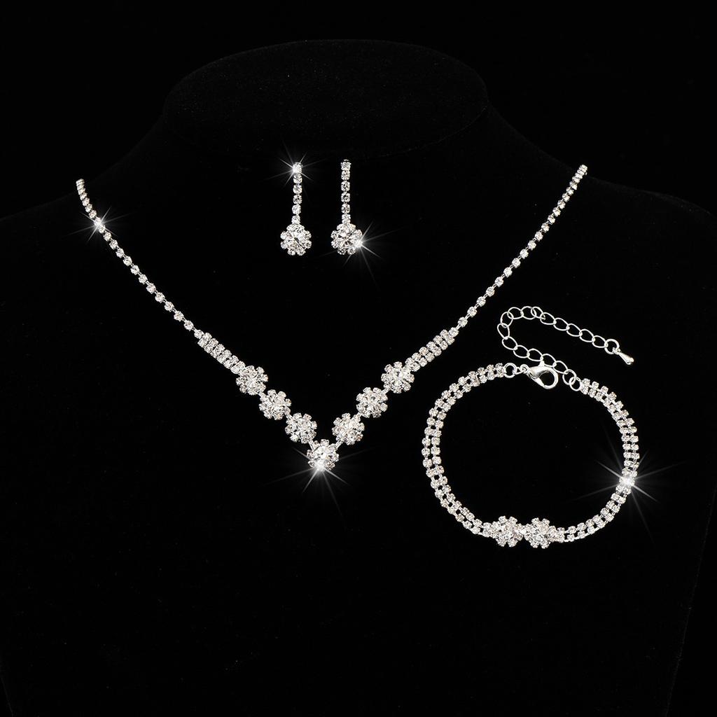 Jewelry Set Wedding Accessories Necklace Earrings Bracelet Three-Piece Evening Dress Wedding Batch