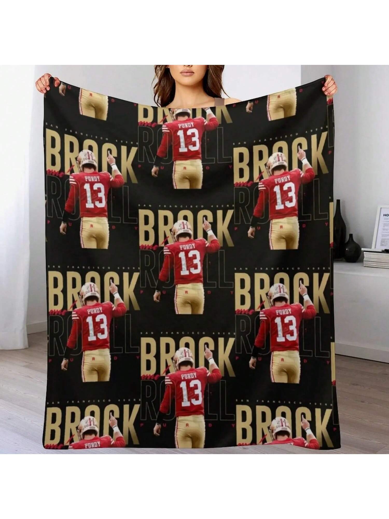 

Brock Purdy 13 Throw Blanket Extra Large Throw Sofas Flannel Summer Beddings Blankets 75X95CM серый