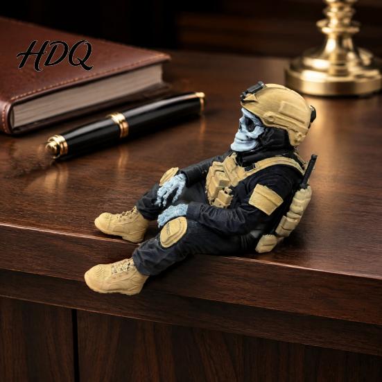 PLA Resin Soldier Model Skeleton Hero Shelf Sitter Ornament 3D Printed Figurine Gothic Desk Ornament Tactical Warrior Sitting Statue for Bookshelf