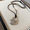 Adjustable Black Long PU Leather Rope Choker Hollow Double Heart Pendant Necklace Jewelry for Party and Casual Outfits