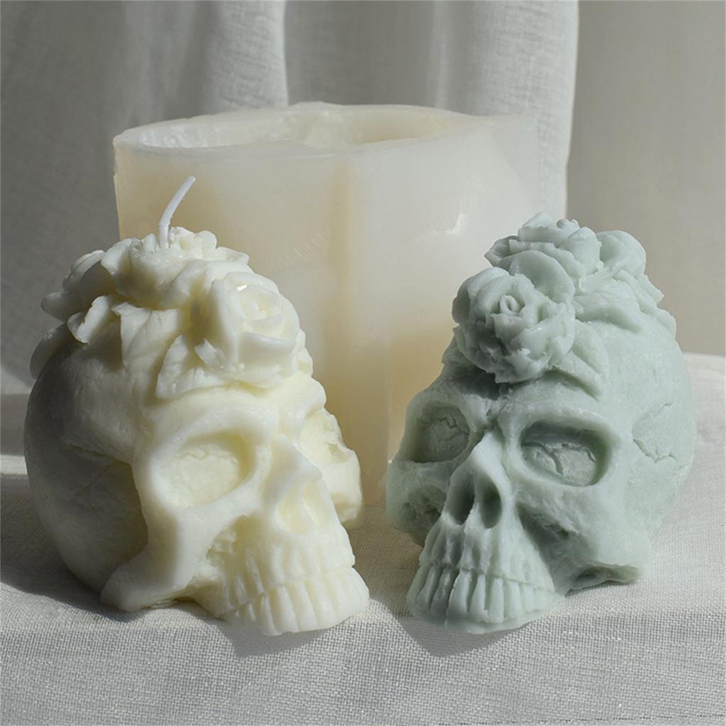 Rose Skull Head Silicone Mold DIY Crafts Project Reusable Soap Candle Plaster Chocolate Baking Tool Supplies Accessory