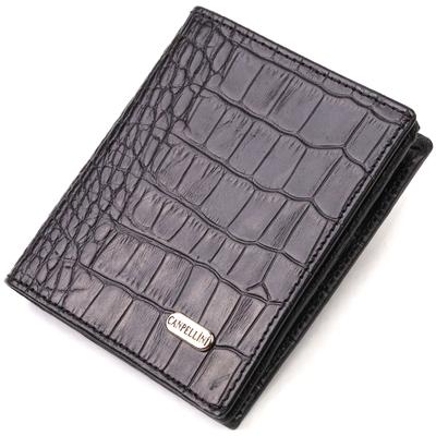 Small Leather Wallet for Men with Crocodile Effect CANPELLINI 21738 Black