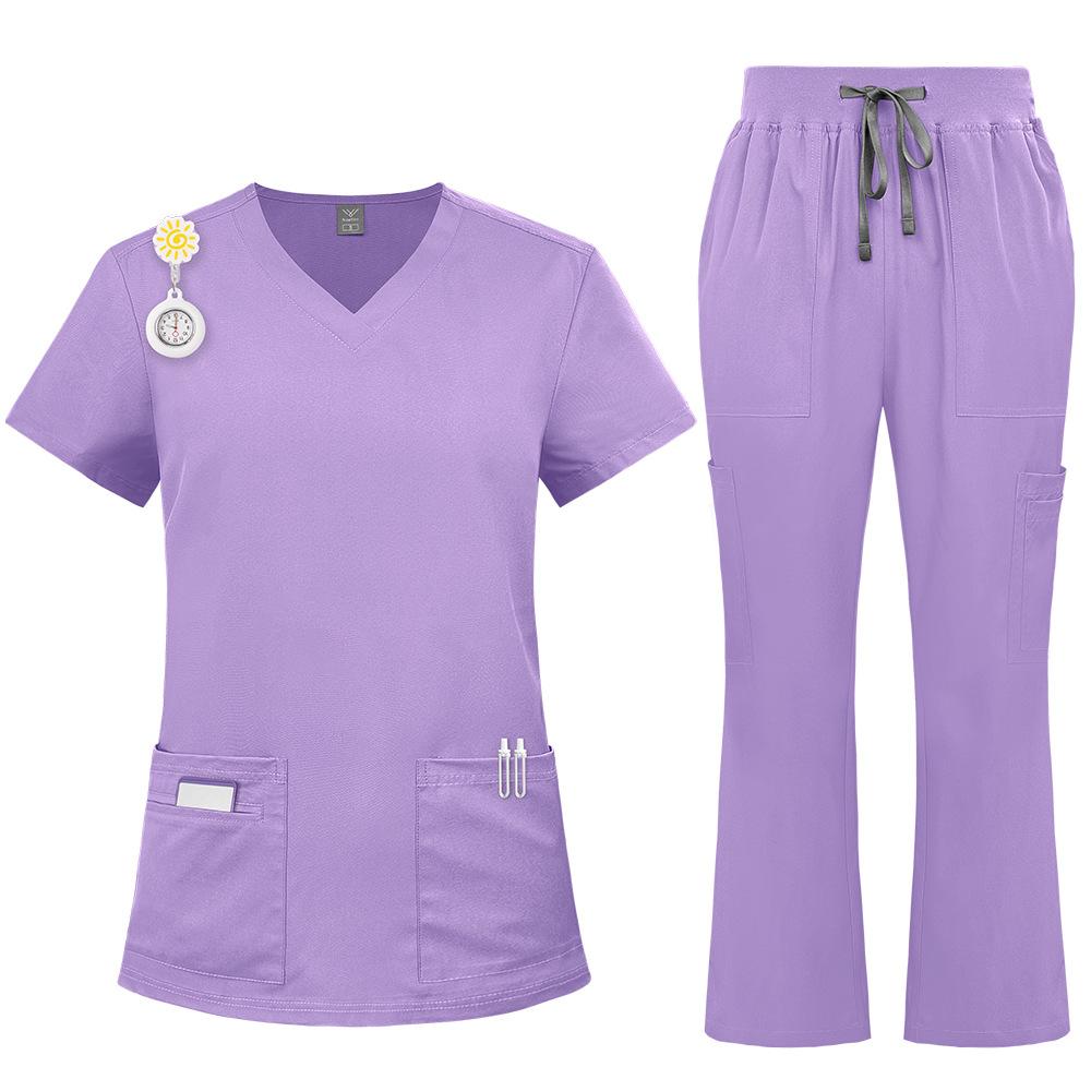 Summer Work Uniform Set Women Thin Pants Quick Dry V Neck Short Sleeve Top Home Outerwear