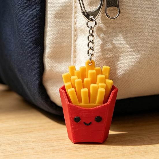 Keychain Pendant, 3D Printed French Fries Shape Decompression Button, Noiseless Pressing Mini Portable Keychain