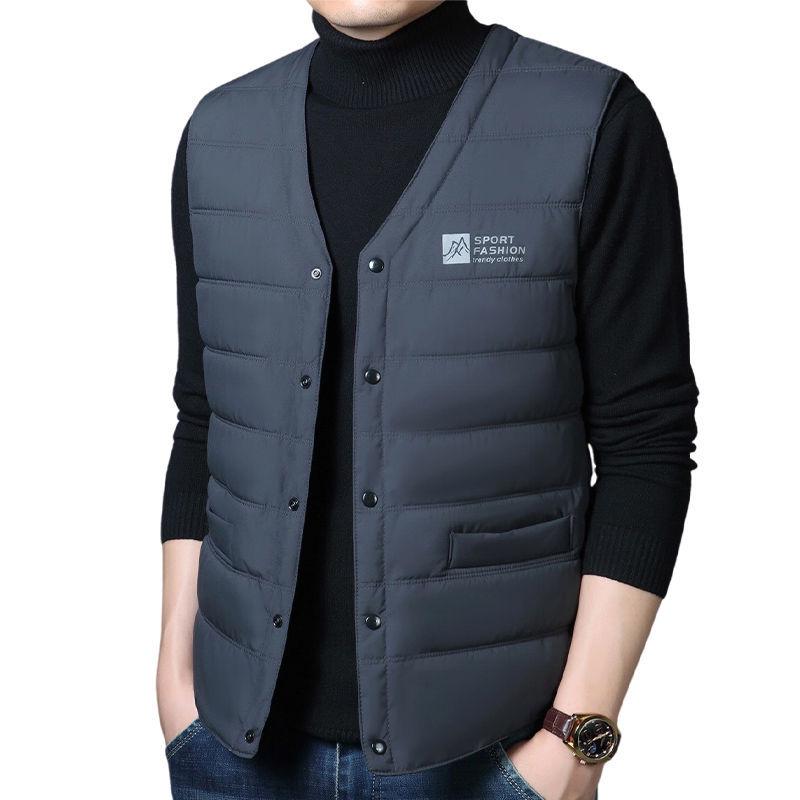 Men's Full Cotton Short Vest - Autumn/Winter Warm, Loose Fit, Plus Size, Casual Dad Style Gilet