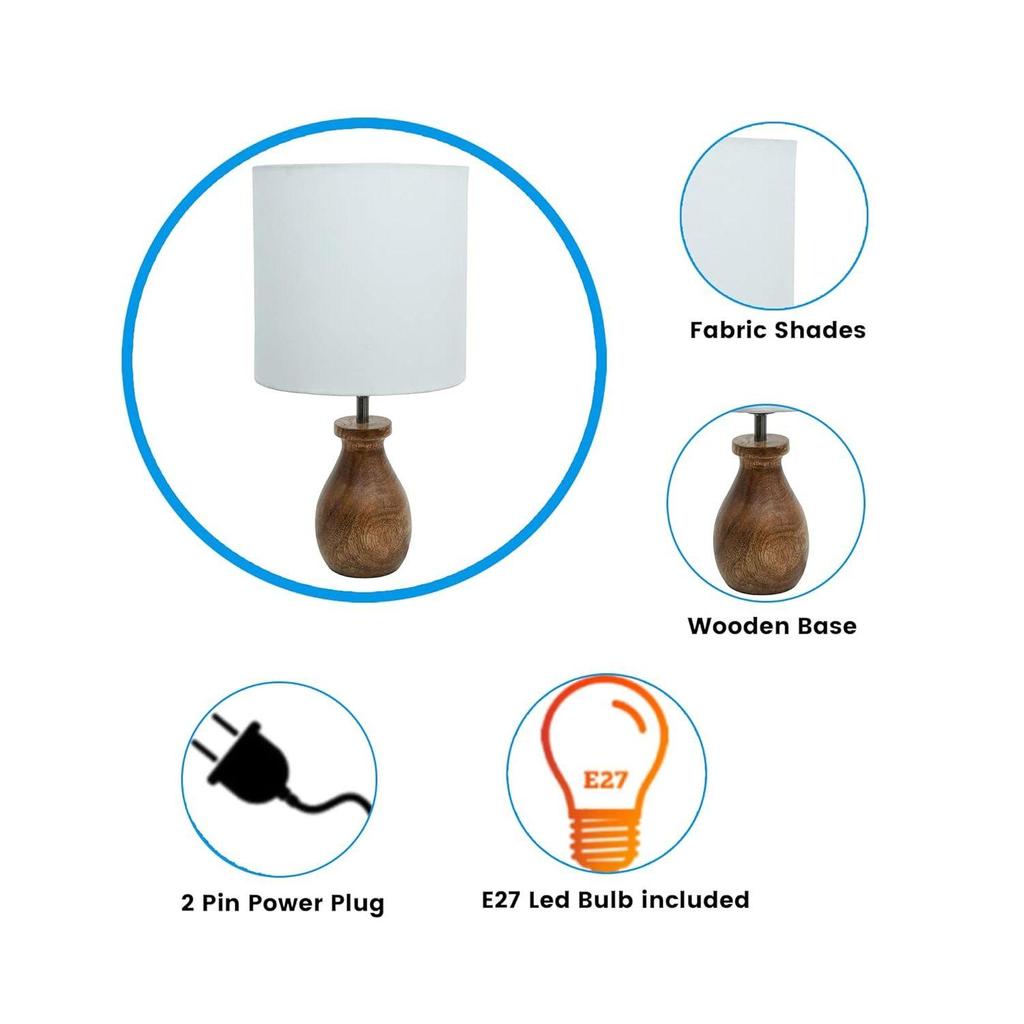 Dovel Pot, Modern LED Table Lamp with Shade, Wooden Base Modern Fabric Lampshade for Home Office Cafe Restaurant, (Pleated White)