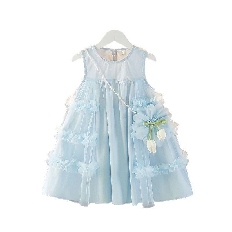 Fashion Kids Girls Tulle Mesh Sleeveless Tank Dress Cute Children Casual Outdoor Skirt Dress For Little Girls Daily Outfit