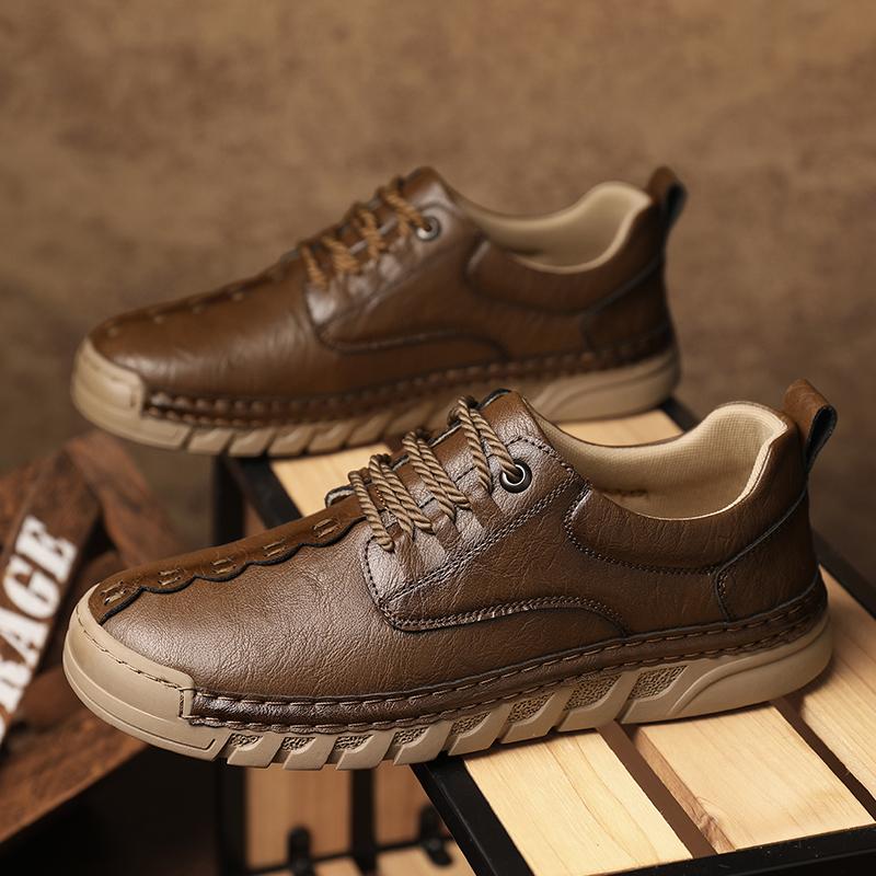 Non-slip Mens Leather Business Shoes Solid Color Man Sneakers Stylish Walking Shoes Trainers Comfortable Treking Footwear Flats