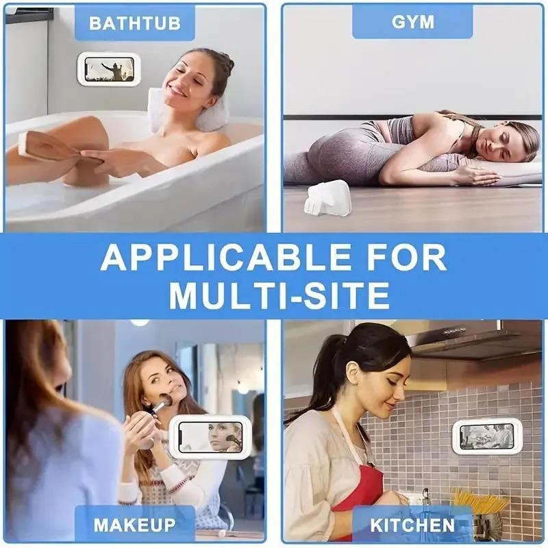 Wasserdichter Telefonhalter für das Badezimmer, für die Wand, für Telefonhülle, Ständer, selbstklebende Touchscreen-Telefonhalterung, Aufbewahrung für die Dusche