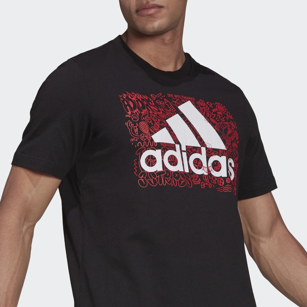 Adidas Graffiti Print Logo Sports Short Sleeve T-Shirt Men Tops Black GS6285