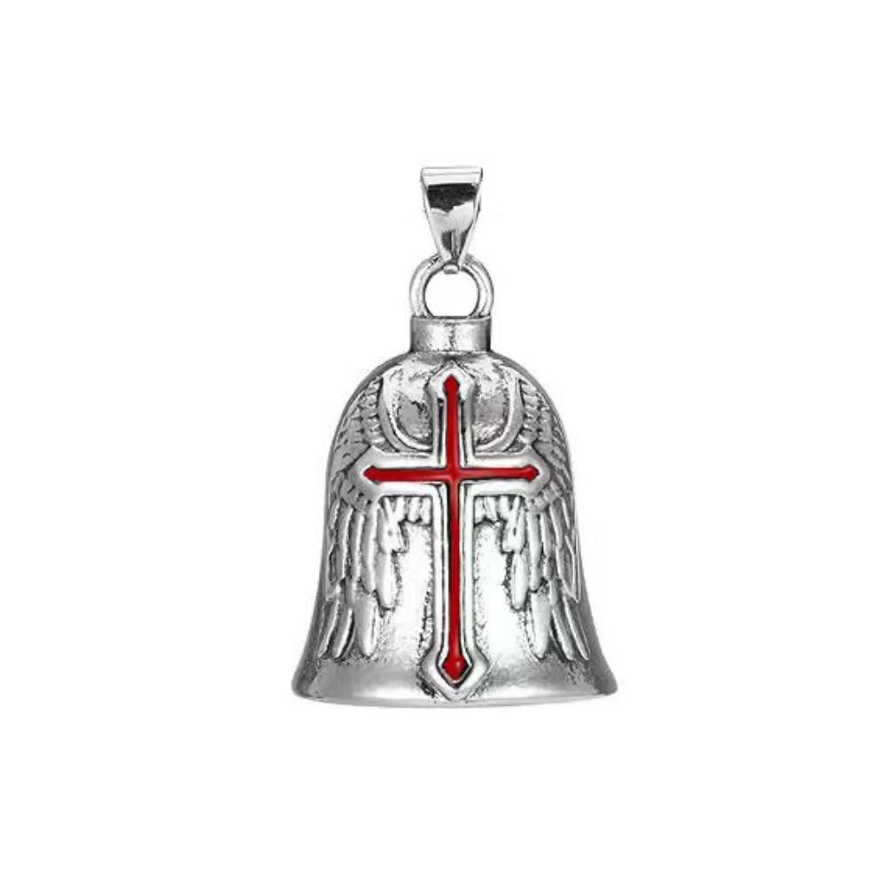 Retro Motorcycle Guardian Bell 3D Design Evil Spirit Trap Bell Vintage Cross Pendant Bell  Men