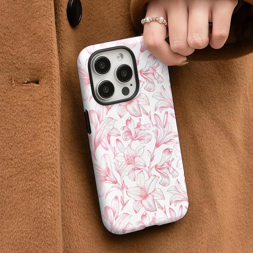 Pink Lily Niche Art Apple 17PROMAX Filin Mobile Phone Case IPHONE16 Frosted Protective Case
