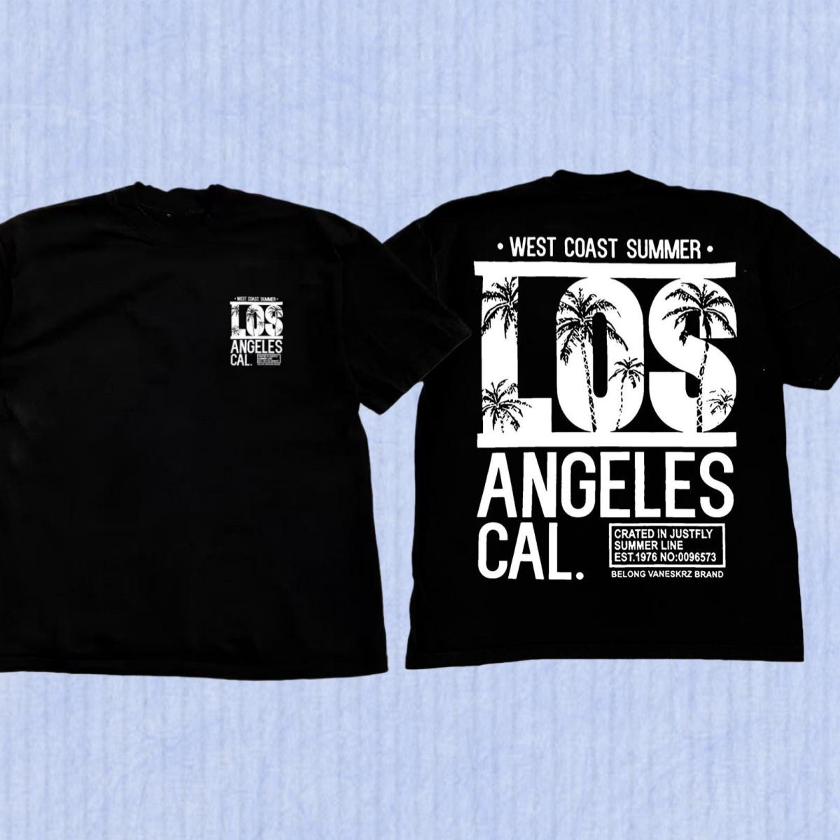 Мужская одежда Хит продаж Весна-Лето Западное побережье Лос-Анджелес Принт Хлопок Короткий рукав Круглый вырез Футболка S