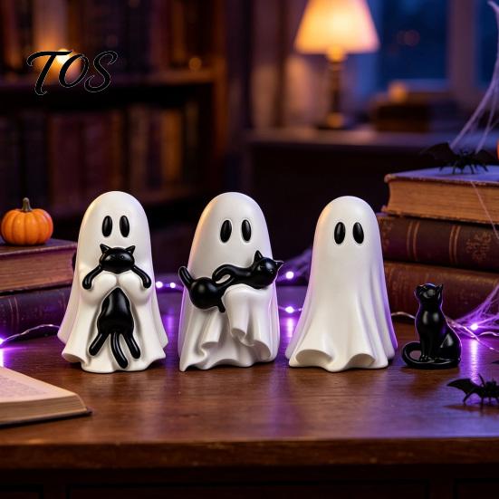 Halloween Ghost And Black Cat Figurine Ornament, Hugging A Sculpture, Small Resin Collectible for Unique Figurine, Home Bedroom Entrance Display