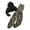 Mädchen 3-teiliges Langarm Cropped Hoodie Schmetterlingsstickerei Unregelmäßiger Saum Gestreiftes Tanktop Camouflage Jogginghose