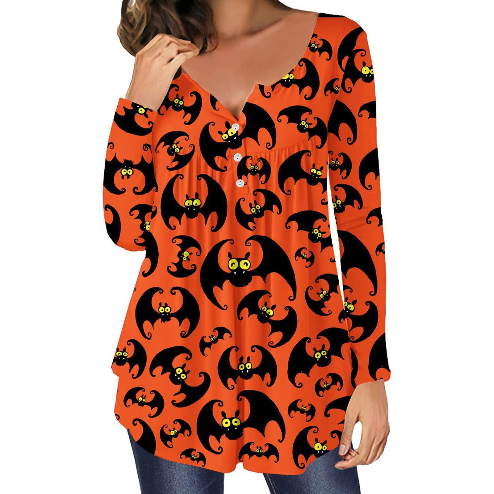

(SU)Women s Casual Fashion 2022 Halloween Print Long Sleeve Pullover Top