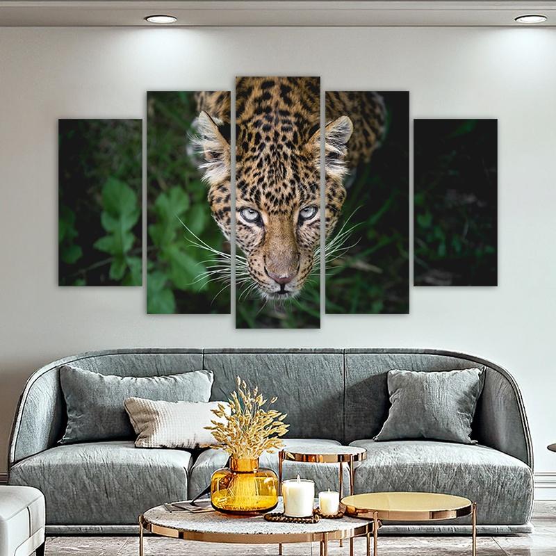 5 Panels Leopard Grass Posters Wall Art Picture for Living Room Animal Canvas Painting Home Decoration Landscape Prints No Frame