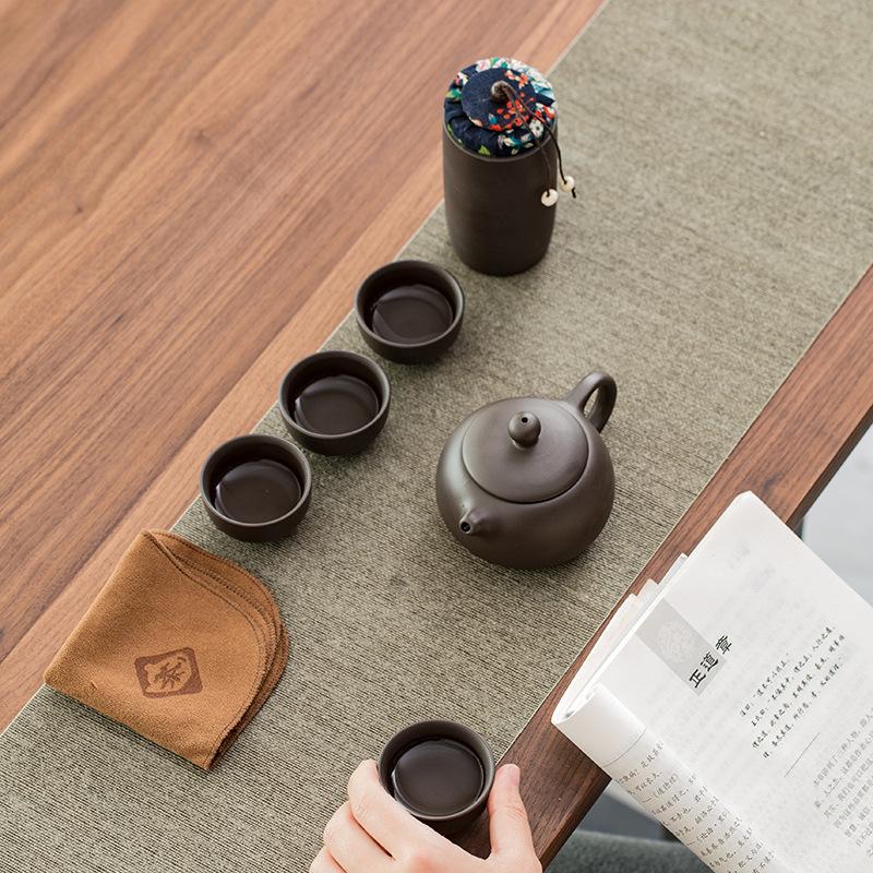 Tragbares chinesisches Reise-Teeset, Teekannen-Tonset, Teezeremonie, Camping, 4 Tassen, Zi Shi, Ke-Tasse, Teekannenset