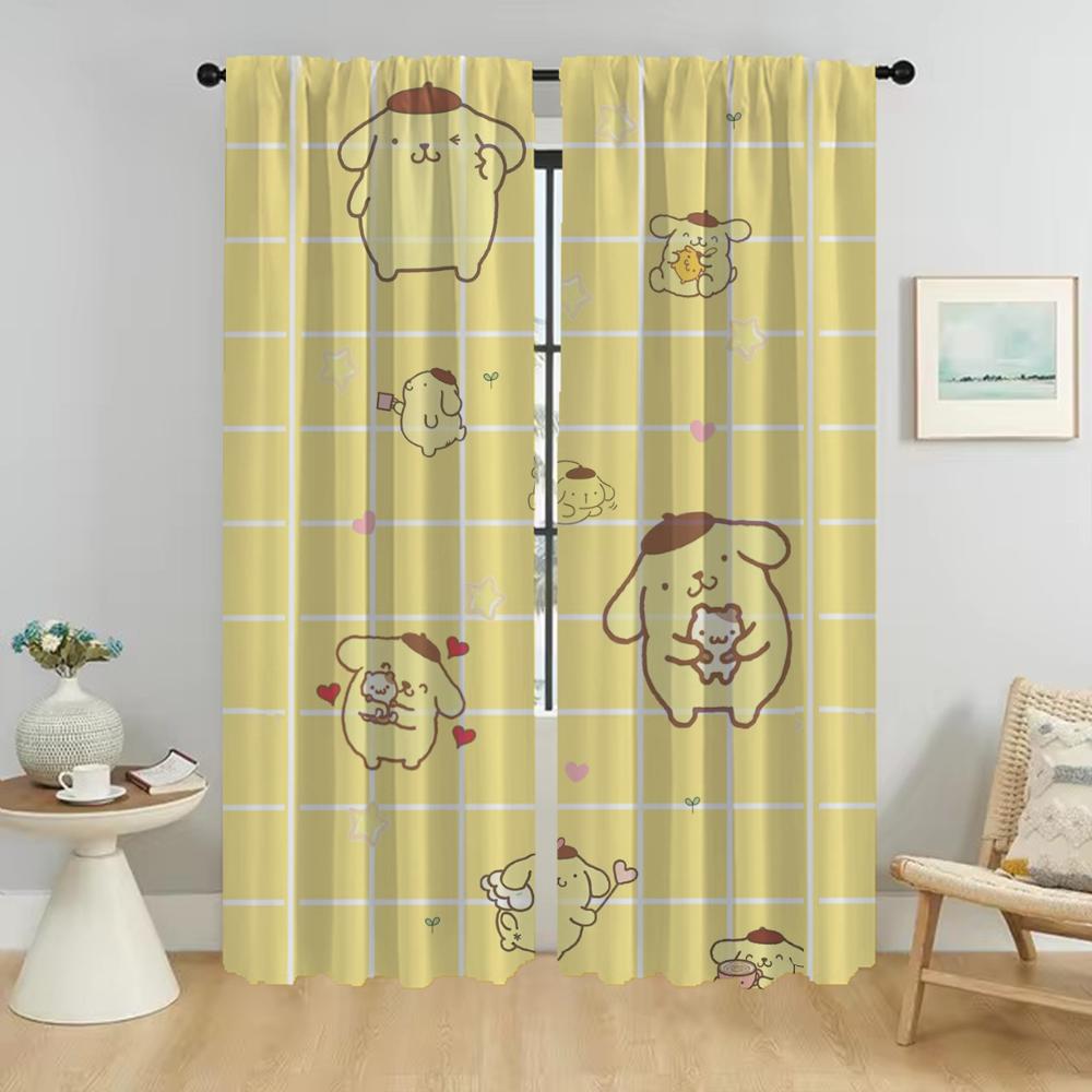 P-Pompom Purin Anti-mosquito Curtains for Living Room Partition Home Interior Curtains 2 Pieces Shades Blackout Curtain Kitchen
