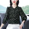 M-4XL Print Chiffon Shirt Women's Top Spring Autumn New Fashion Age Reducing Temperament 3/4 Sleeve Bottoming Blouse