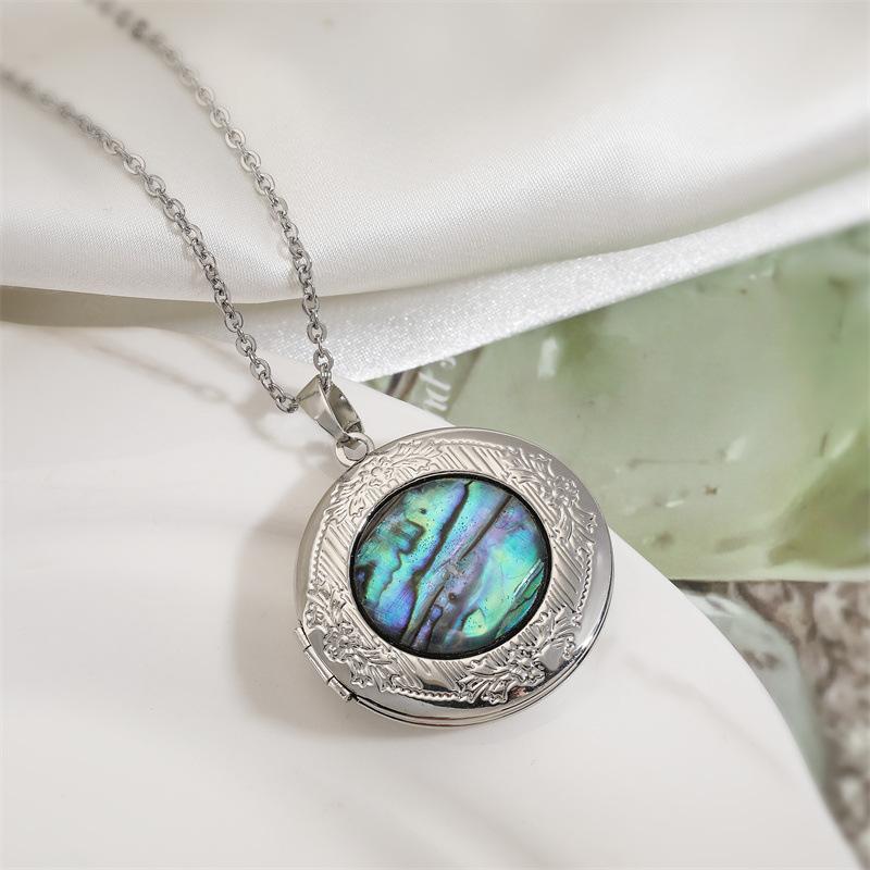 Vintage přívěsek medailonek z mušle abalone Řetízek na krk Otevírací krabička na fotku Šperk na krk Pro ženy Denní nošení Párty Rande Dárek