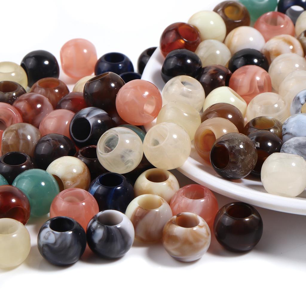 50pcs Dual Color Imitation Jade Acrylic Beads Round Large Hole Beads Loose Spacer Beads For Jewelry Making DIY Keychain Bracelet