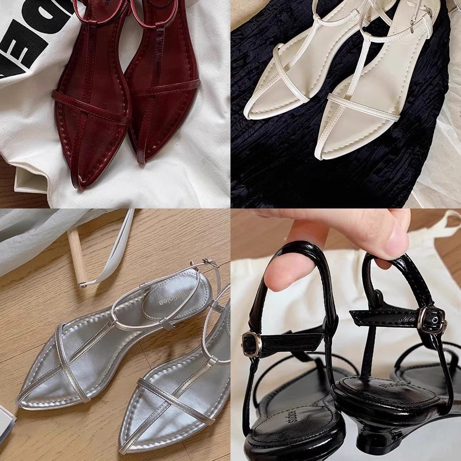 Temperament Slope Heel Pointed Head Personalized High Heels One Word Thin Strap Open Toe Buckle Sandals Women's Niche Sandals Women's Summer