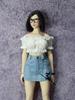 16 Sexy 16 Female One-Shoulder Puff Sleeve Denim Skirt Set (Body, Head, Shoes, Etc. Not Included)