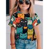 Buntes Katzenmädchen T-Shirt Niedliche Muster Sommer Kurzarm 3D Druck Mädchen Oberteil Mode Lässig Streetwear Kinderkleidung