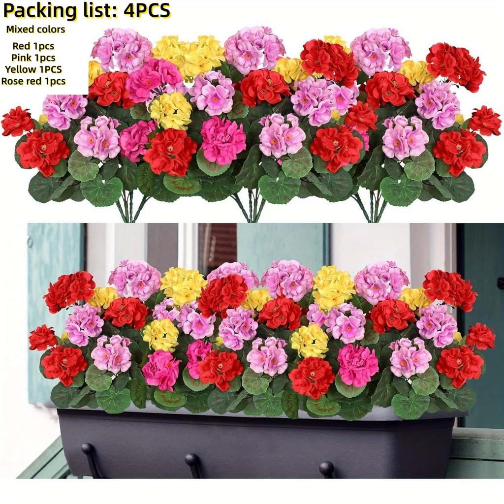 3/4ks Umělé Pelargonie Různých Barev - Venkovní Umělé Květiny pro Svatební, Zahrádkovou, Terasovou, Verandovou Dekoraci